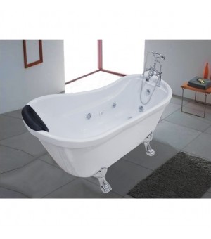 مغطس كلاسيك جاكوزي أبيض مع خلاط – أرجل كروم تقيل 170×80×88 سم # js-915A